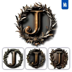 Midjourney Prompt J Letter Logo Retro 3D Rendering Dark Gold Golden Metal