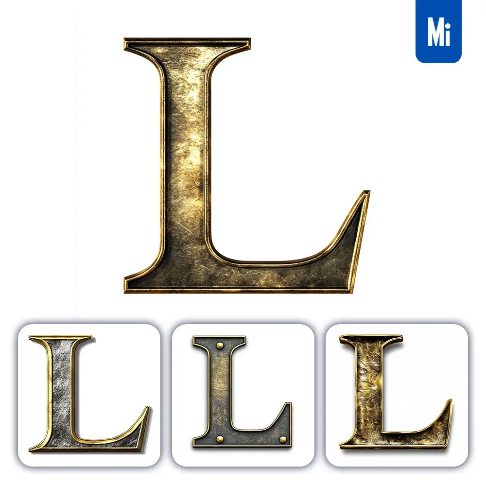 Midjourney Prompt L Letter Logo 3D Rendering Gold Golden Metal
