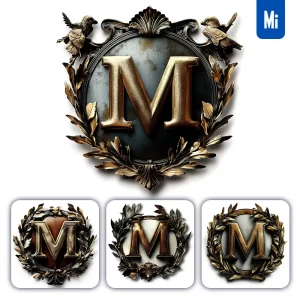 Midjourney Prompt M Letter Logo Retro 3D Rendering Dark Gold Golden Metal