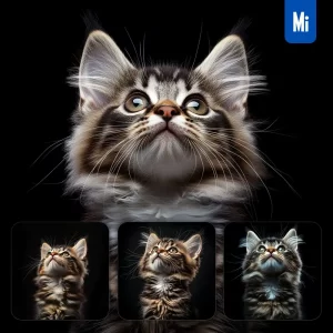 Midjourney Prompt Maine Coon Cat Kitten Head Face Front Look Up Portrait Photography