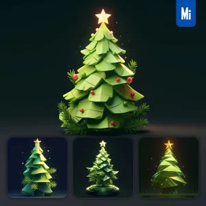 Midjourney Prompt Merry Christmas Tree 3D Rendering UI Icon Festival