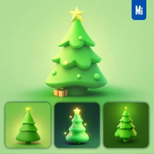 Midjourney Prompt Merry Christmas Tree 3D Rendering C4D UI Icon Festival Cartoon