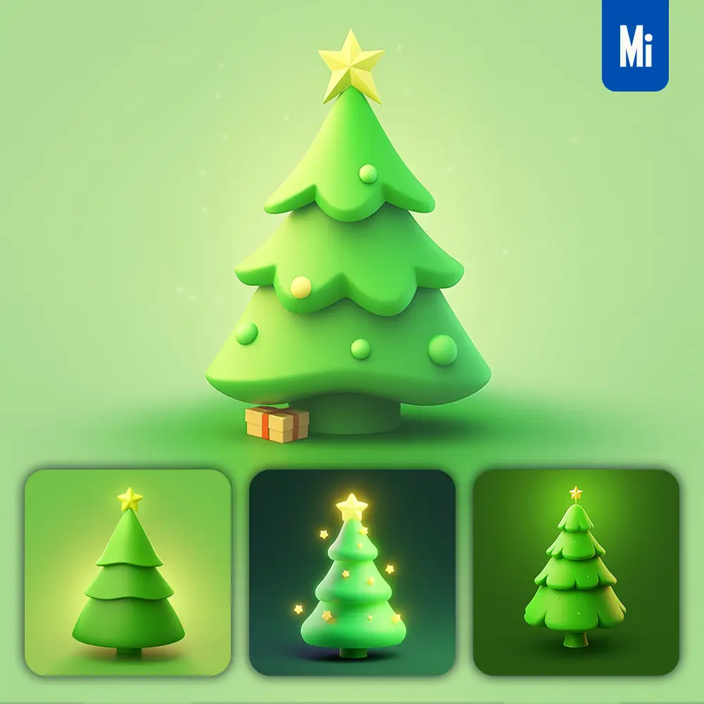 Midjourney Prompt Merry Christmas Tree 3D Rendering C4D UI Icon Festival Cartoon