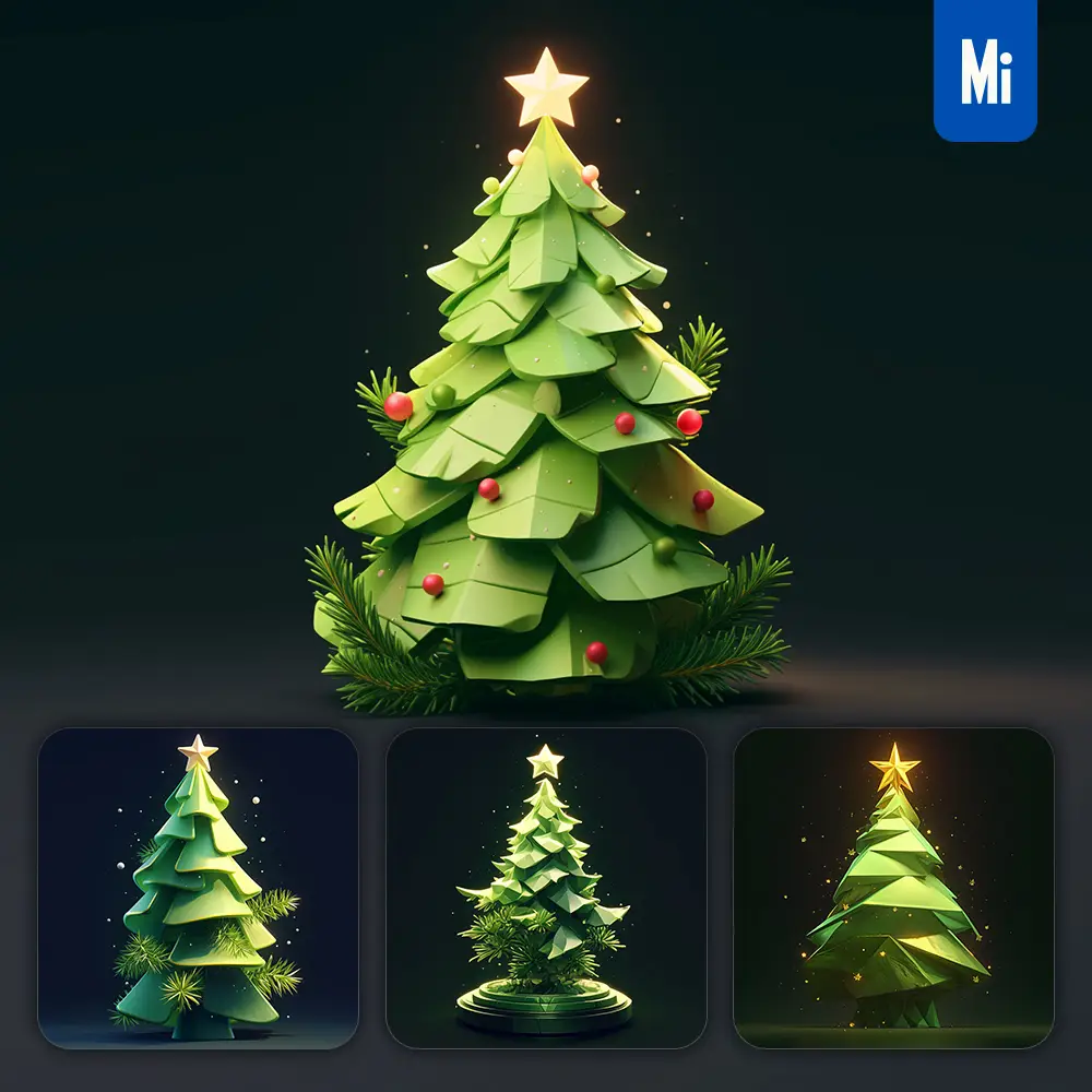 Midjourney Prompt Merry Christmas Tree 3D Rendering UI Icon Festival