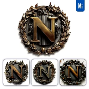 Midjourney Prompt N Letter Logo Retro 3D Rendering Dark Gold Golden Metal