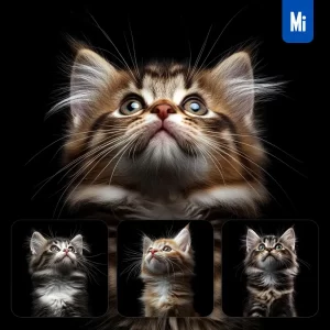 Midjourney Prompt Norwegian Forest Cat Kitten Head Face Front Look Up Portrait Photography