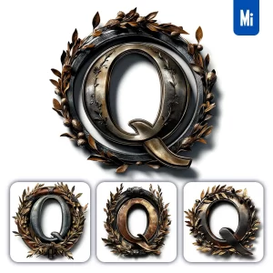 Midjourney Prompt Q Letter Logo Retro 3D Rendering Dark Gold Golden Metal