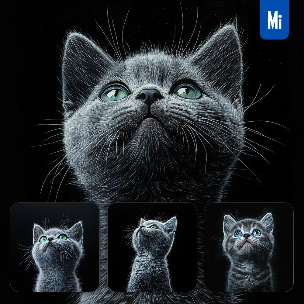 Midjourney Prompt Russian Blue Cat Kitten Head Face Front Look Up Portrait Photography