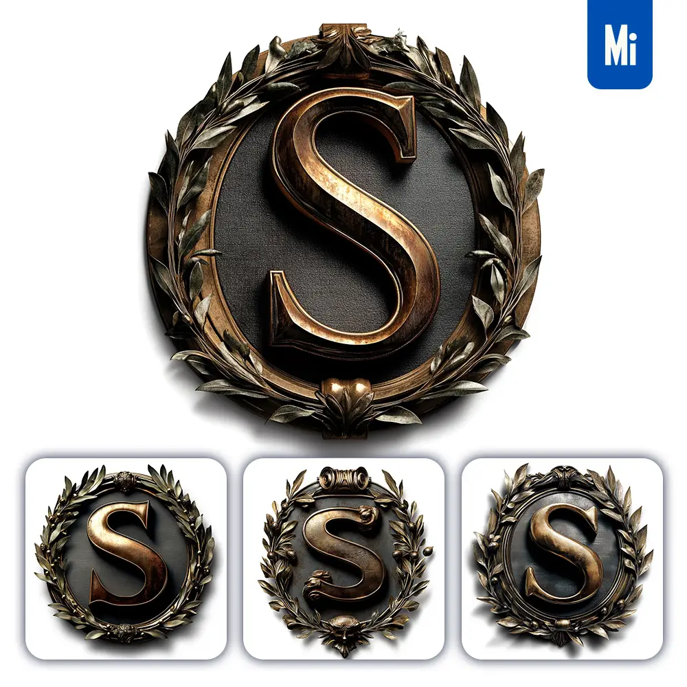 Midjourney Prompt S Letter Logo Retro 3D Rendering Dark Gold Golden Metal