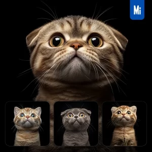 Midjourney Prompt Scottish Fold Cat Kitten Head Face Front Look Up Portrait Photography