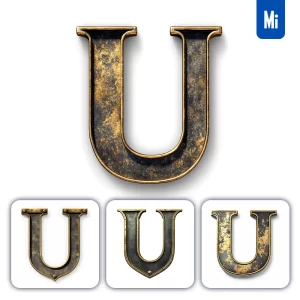 Midjourney Prompt U Letter Logo 3D Rendering Gold Golden Metal