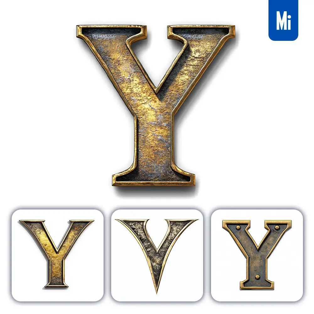 Midjourney Prompt Y Letter Logo 3D Rendering Gold Golden Metal