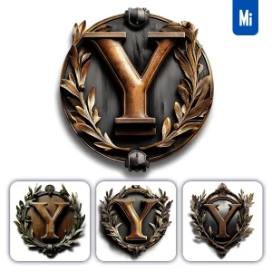Midjourney Prompt Y Letter Logo Retro 3D Rendering Dark Gold Golden Metal