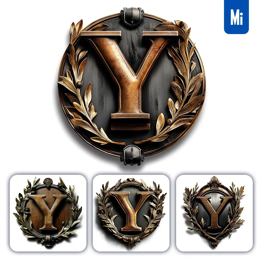 Midjourney Prompt Y Letter Logo Retro 3D Rendering Dark Gold Golden Metal