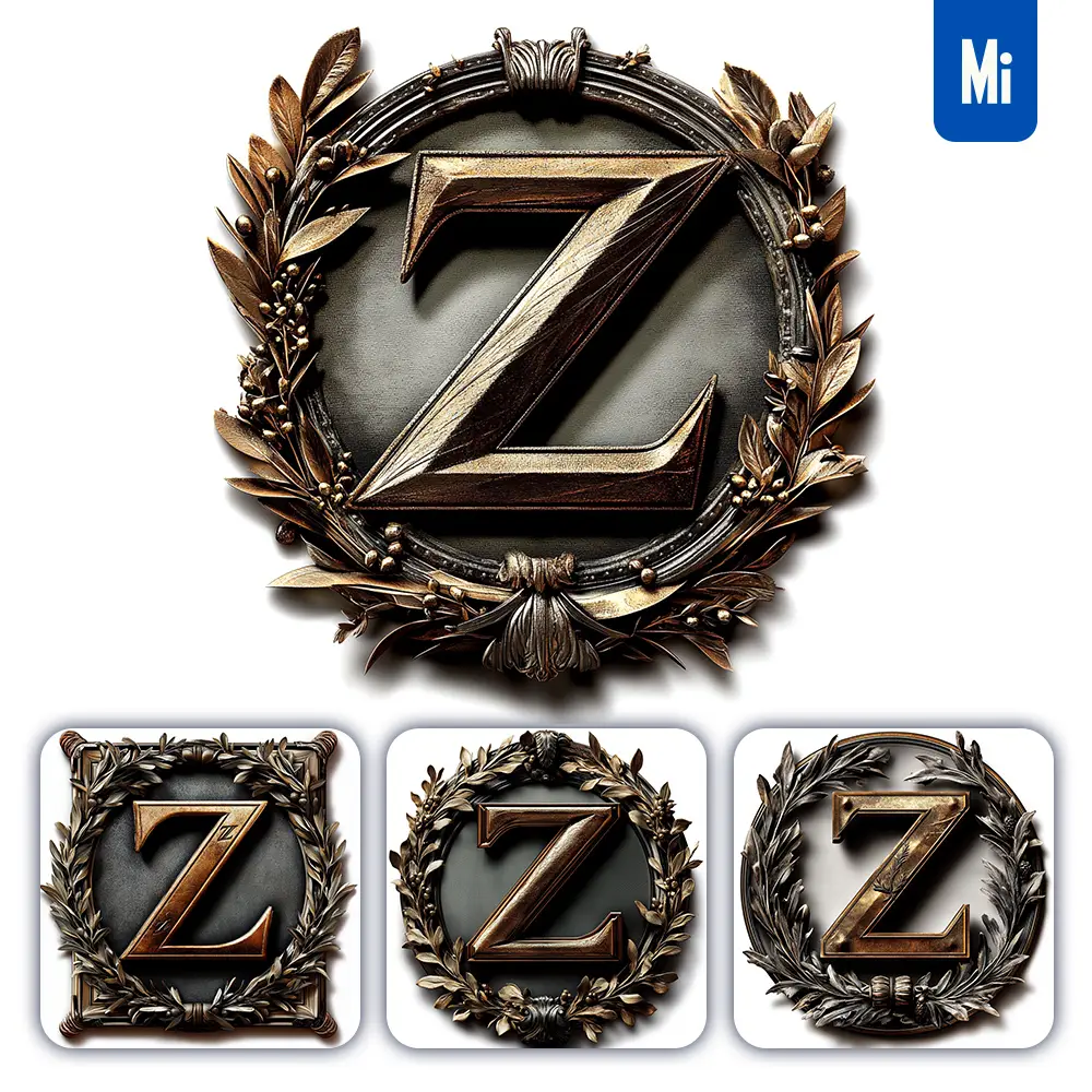 Midjourney Prompt Z Letter Logo Retro 3D Rendering Dark Gold Golden Metal
