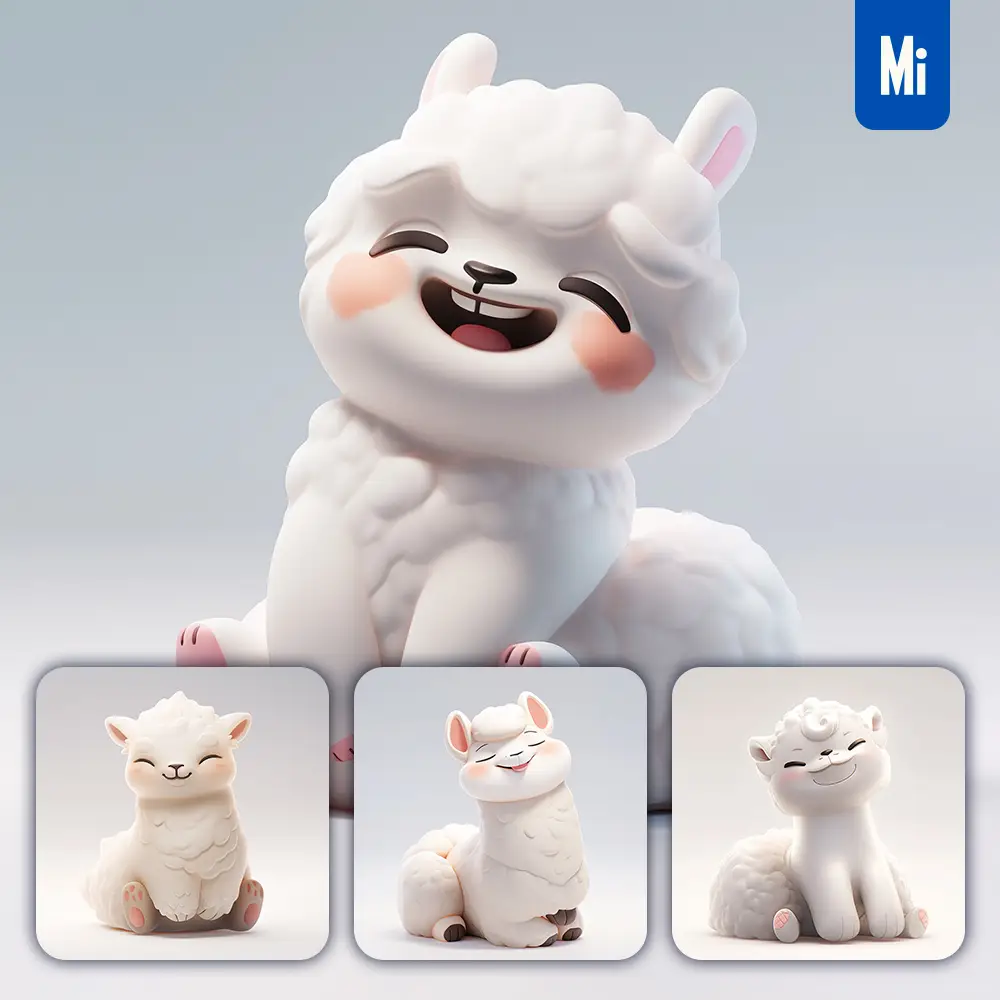 Midjourney Prompt Alpaca Popmart Blindbox 3D Cute Cartoon Smile C4D Toy