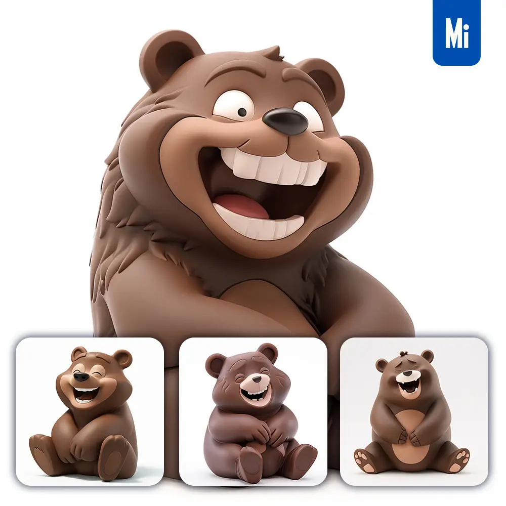 Midjourney Prompt Bear Popmart Blindbox 3D Cute Cartoon Smile C4D Toy
