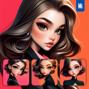 Midjourney Prompt Black Suit Lawyer Manager Woman Girl Female Lady Hair Portrait Cartoon Illustration