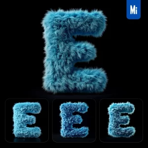 Midjourney Prompt Blue E Letter Plush Fluffy Cute 3D Toy