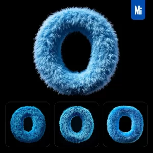 Midjourney Prompt Blue O Letter Plush Fluffy Cute 3D Toy