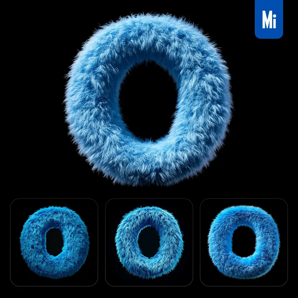 Midjourney Prompt Blue O Letter Plush Fluffy Cute 3D Toy
