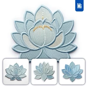 Midjourney Prompt Blue Lotus Flower Flat Embroidery Fabric Gradient
