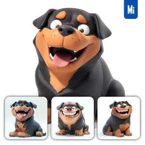 Midjourney Prompt Dog Rottweiler Popmart Blind Box 3D Cute Smile Sit Toy Cartoon C4D