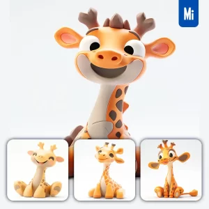 Midjourney Prompt Giraffe Popmart Blind Box 3D Cute Smile Sit Toy Cartoon C4D