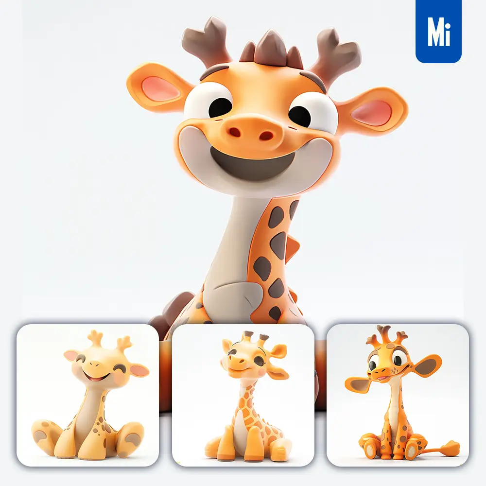 Midjourney Prompt Giraffe Popmart Blind Box 3D Cute Smile Sit Toy Cartoon C4D