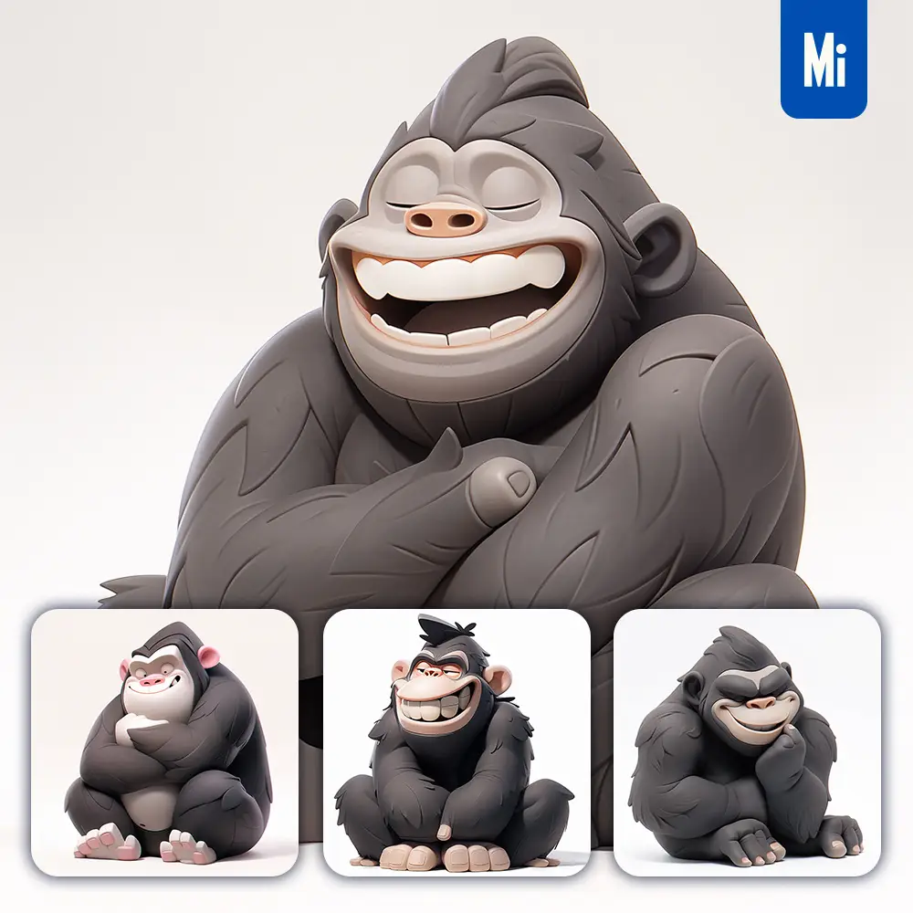 Midjourney Prompt Gorilla Popmart Blindbox 3D Cute Cartoon Smile C4D Toy