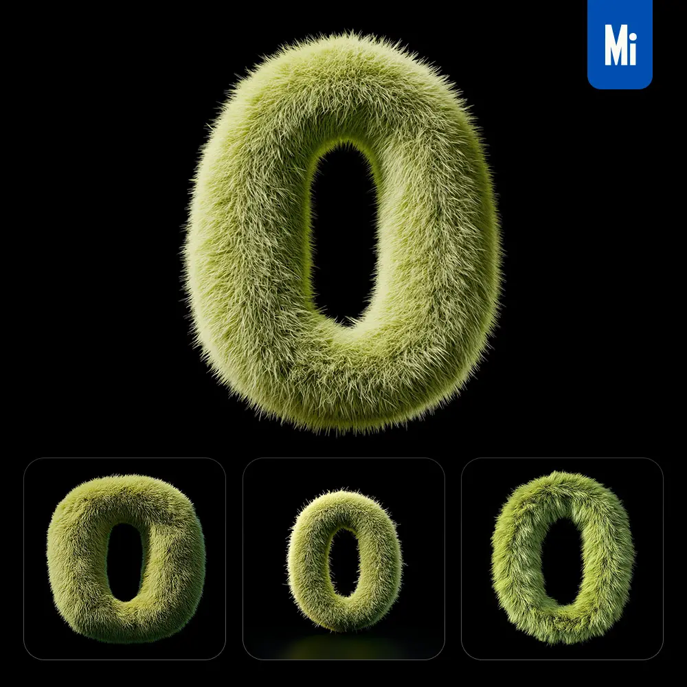 Midjourney Prompt Green 0 Number Plush Fluffy Cute 3D Toy
