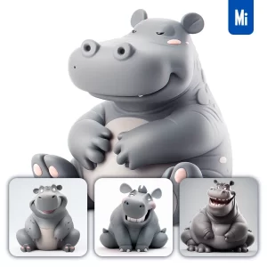 Midjourney Prompt Hippo Popmart Blindbox 3D Cute Cartoon C4D Smile Toy
