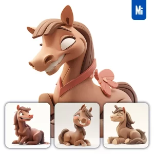 Midjourney Prompt Horse Popmart Blindbox 3D Cute Cartoon Smile C4D Toy