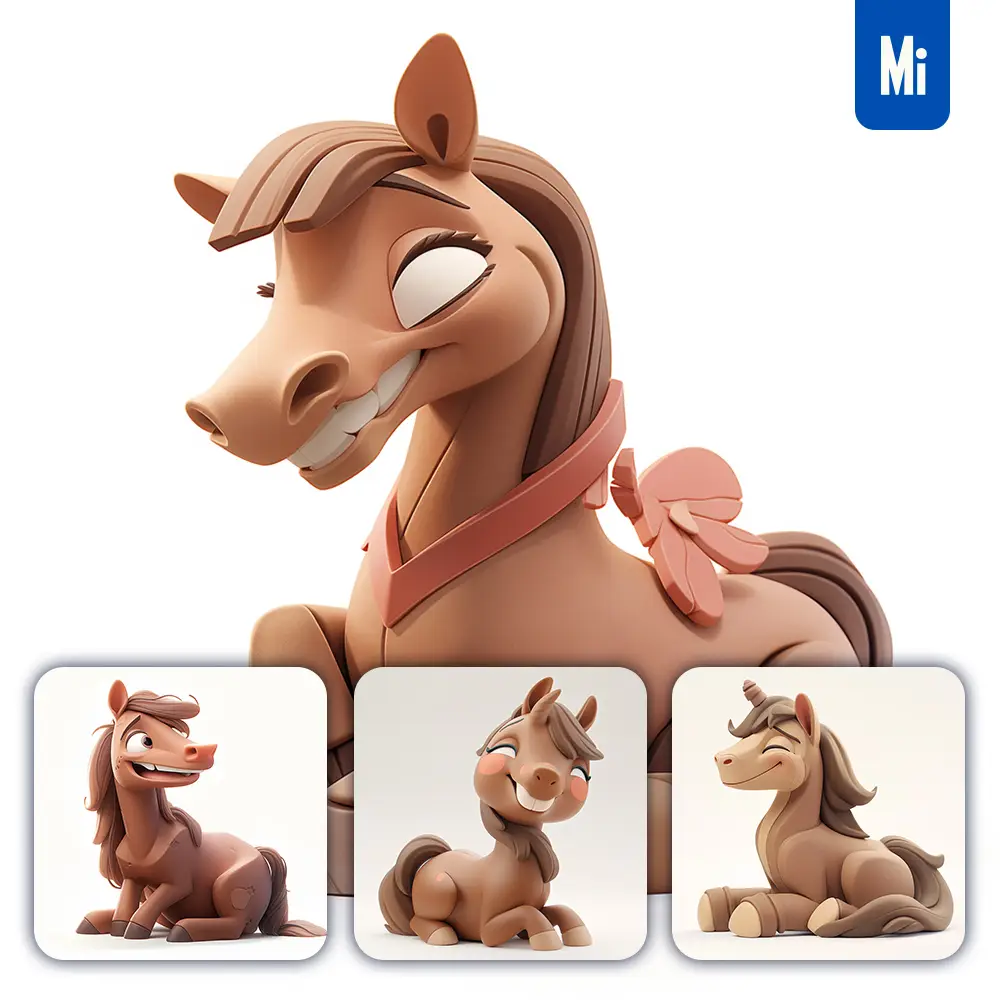 Midjourney Prompt Horse Popmart Blindbox 3D Cute Cartoon Smile C4D Toy