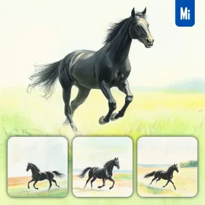 Midjourney Prompt Horse Running Meadow Grassland Painting Pencil Sketch Drawing