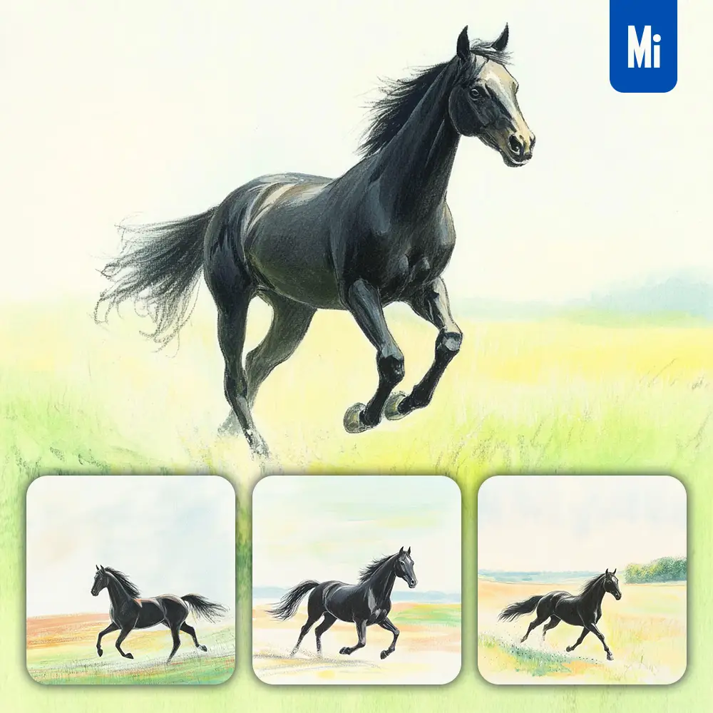 Midjourney Prompt Horse Running Meadow Grassland Painting Pencil Sketch Drawing