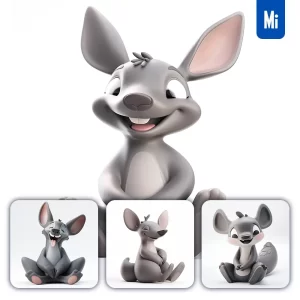 Midjourney Prompt Kangaroo Popmart Blindbox 3D Cute Cartoon C4D Smile Toy