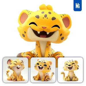 Midjourney Prompt Leopard Popmart Blindbox 3D Cute Cartoon Smile C4D Toy