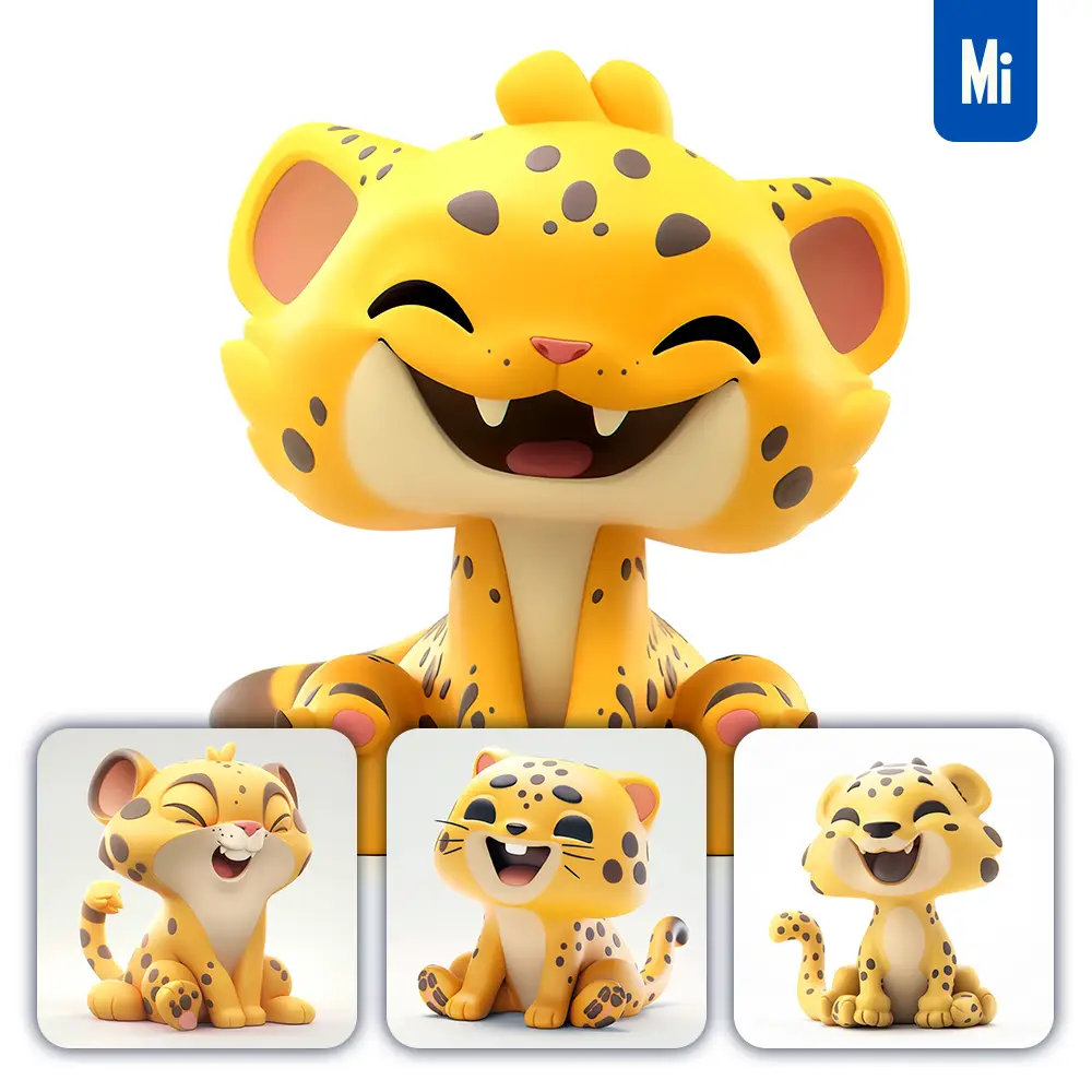 Midjourney Prompt Leopard Popmart Blindbox 3D Cute Cartoon Smile C4D Toy