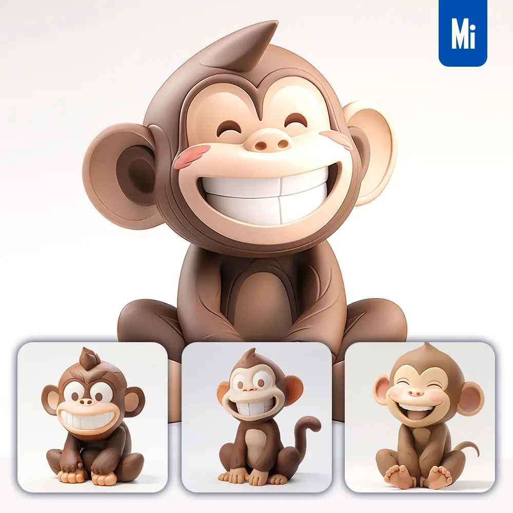 Midjourney Prompt Monkey Popmart Blindbox 3D Cute Cartoon Smile C4D Toy