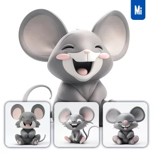 Midjourney Prompt Mouse Popmart Blind Box 3D Cute Smile Sit Toy Cartoon C4D