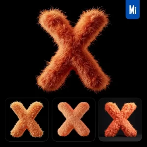Midjourney Prompt Orange X Letter Plush Fluffy Cute 3D Toy