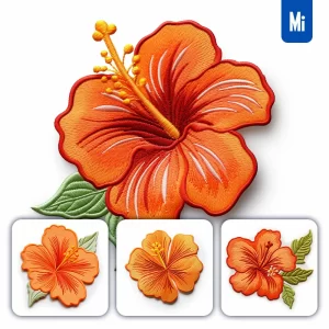Midjourney Prompt Orange Hibiscus Flower Flat Embroidery Fabric Gradient