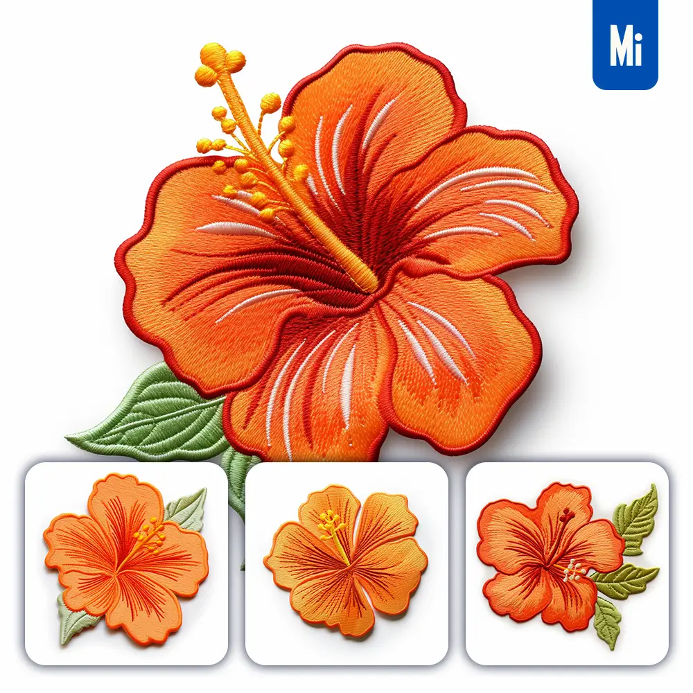 Midjourney Prompt Orange Hibiscus Flower Flat Embroidery Fabric Gradient