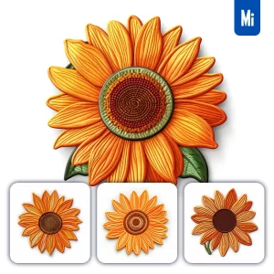 Midjourney Prompt Orange Sunflower Flower Flat Embroidery Fabric Gradient