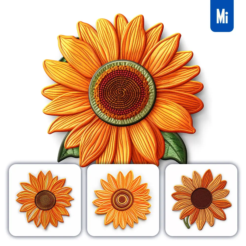 Midjourney Prompt Orange Sunflower Flower Flat Embroidery Fabric Gradient