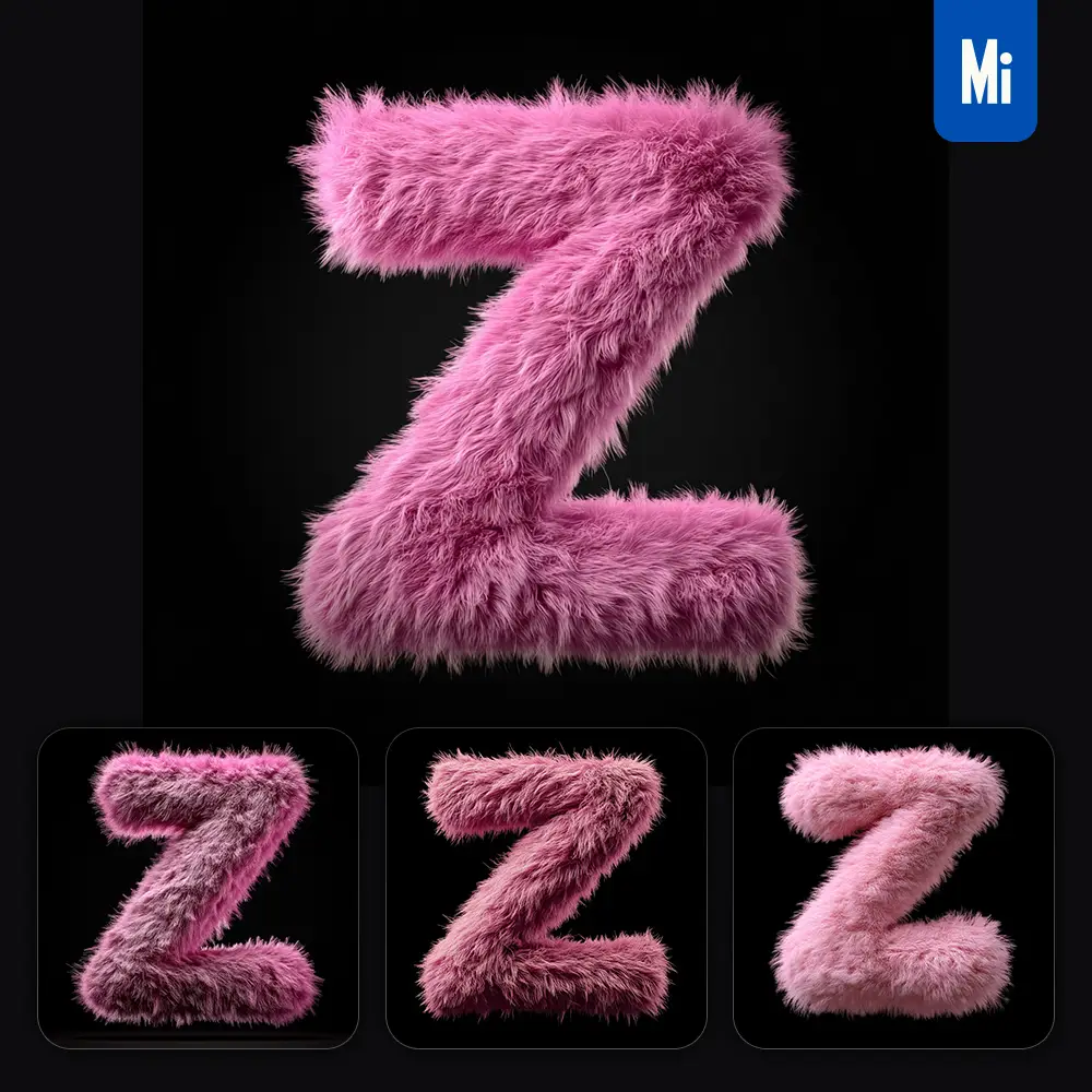 Midjourney Prompt Pink Z Letter Plush Fluffy Cute 3D Toy