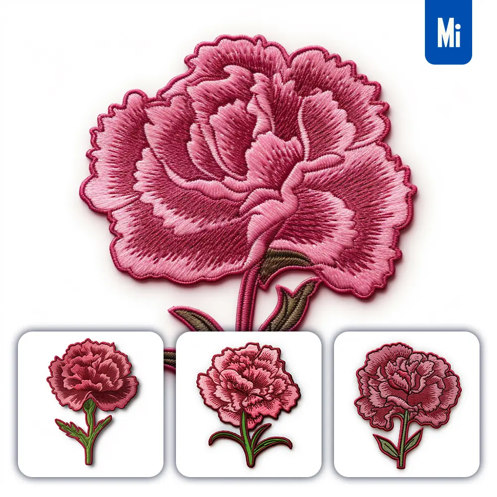 Midjourney Prompt Pink Carnation Flower Flat Embroidery Fabric Gradient