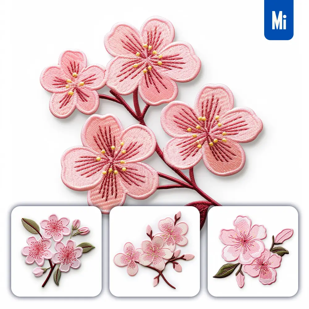 Midjourney Prompt Pink Cherry Blossom Flower Flat Embroidery Fabric Gradient