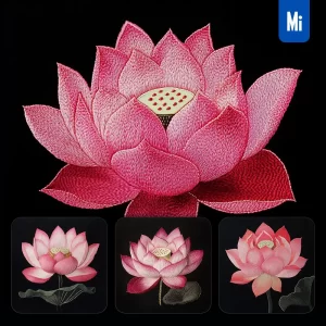Midjourney Prompt Pink Lotus Flower Petals Chinese Silk Artistry Embroidery Pattern